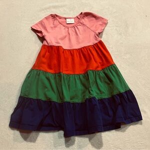 Hanna Andersson Girls 4 (100) Color Block Dress Pink Red Green Blue Cotton